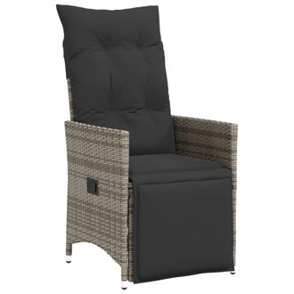 vidaXL Sill&oacute;n Reclinable De Jard&iacute;n Con Cojines Rat&aacute;n Sint&eacute;tico Gris Vidaxl