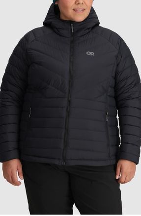 Outdoor Research Transcendent Water Resistant 800 Fill Power Hooded Down Jacket in Black at Nordstrom, Size 3X
