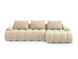 Cosmopolitan Design Sof&aacute; cama esquinero derecho con ba&uacute;l 3 plazas terciopelo beige claro