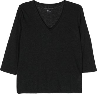 Majestic Filatures slub-texture v-neck T-shirt - women - Spandex/Elastane/Linen/Flax - 2 - Black