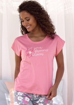 Vivance Pyjamaoberteil VIVANCE DREAMS, Damen, Gr. 40/42, pink, Single Jersey, Obermaterial: 100% Baumwolle, unifarben, bequem h&uuml;ftlang, Rundhals, angeschnitte