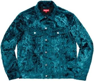 SUPREME Fuzzy Pile Trucker Jacket Teal Black SUP-SS19-165