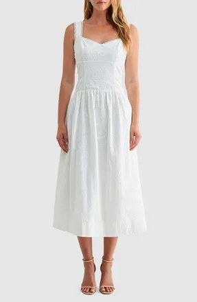 Mila Mae Cotton Eyelet Midi Dress in White at Nordstrom, Size X-Small