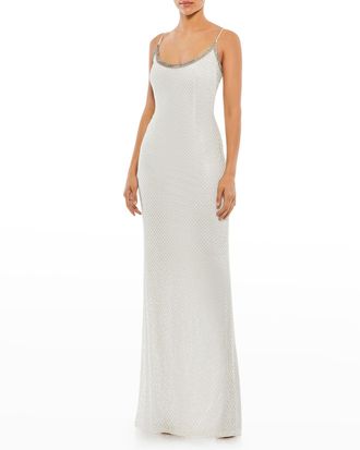 Mac Duggal Beaded Rhinestone-Embellished Column Gown