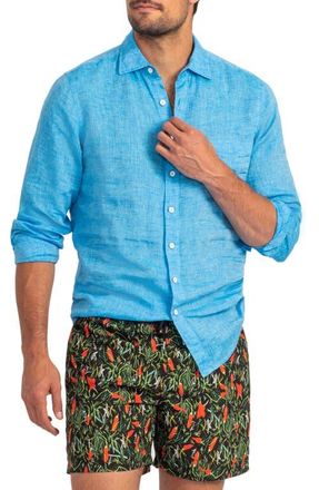 Rodd & Gunn Coromandel Button-Up Linen Shirt in Cobalt at Nordstrom, Size Xxx-Large