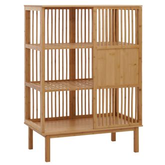 Hhg Hhg - Estanter&iacute;a De Suelo De Bamb&uacute; 589, Armario De Ba&ntilde;o Armario De Ba&ntilde;o Estanter&iacute;a De Ba&ntilde;o C&oacute;moda, 3 Estantes Puerta Corredera Mvg 115x80x45cm