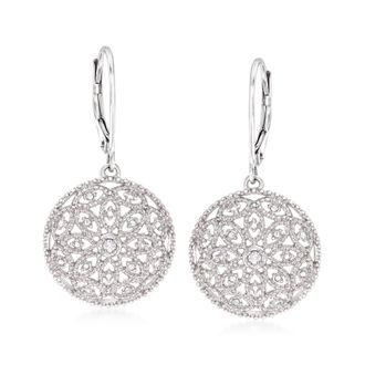 Ross-Simons Diamond Floral Openwork Circle Drop Earrings in Sterling Silver