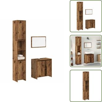 vidaXL Truciolato - vidaXL Set Mobili da Bagno 3 pz Legno Antico in Legno Multistrato - Armadietto lavabo