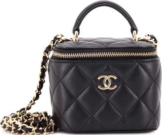 Chanel Borsa a tracolla Vanity Case mini in pelle di agnello trapuntata con manico - Nero