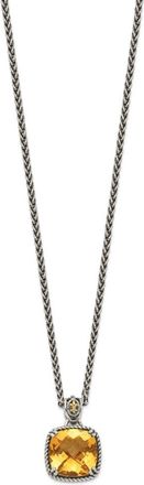 Diamond2Deal Sterling Silver with 14K Accent Checkerboard Cushion Citrine Pendant Necklace
