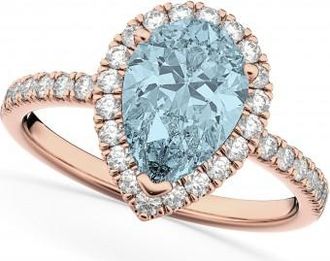 Allurez Pear Cut Halo Aquamarine & Diamond Engagement Ring 14K Rose Gold 2.36ct