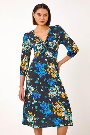 Roman Twist Detail Floral Midi Dress