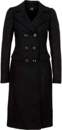 Liu Jo Jassen, Dames, Zwart, L, Wol, Lange Jas Redingote voor Vrouwen