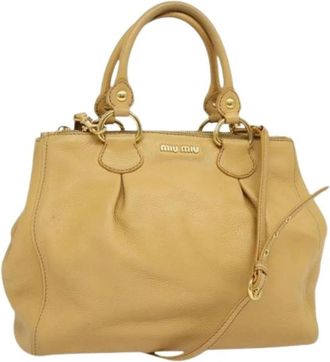 Miu Miu Tweedehands leren handtassen - Dames - Vintage Handtas - Beige - ONE Size - Leer - Vintage