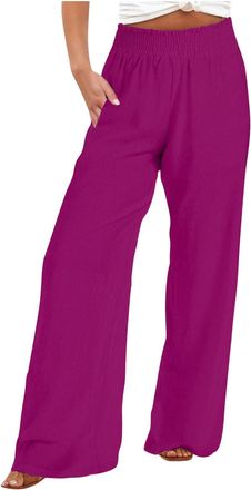 Generic Womens Fashion Petite Wide Leg Trousers Comfy Trousers Womens Long Palazzo Pants Lounge Summer Beach Slacks with Pocket Ladies Joggers Palazzo Slacks 