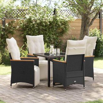 vidaXL Conjunto De Comedor De Jard&iacute;n Con Coj&iacute;n 5 Pcs Negro Polirat&aacute;n Vidaxl