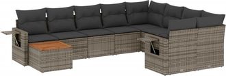 vidaXL Set De Sof&aacute;s De Jard&iacute;n 10 Pzas Con Cojines Rat&aacute;n Sint&eacute;tico Gris Vidaxl