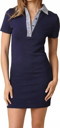 Olivaceous Leni Collared Contrast Mini Dress In Navy Denim