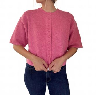 Pinch Design Flora Knit Short Sleeve Button Cardigan Top In Pink