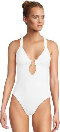 BECCA by Rebecca Virtue Marble Canyon Ariyah Ring One Piece Womens Swimsuits One Piece White : SM, Nylon/Spandex
