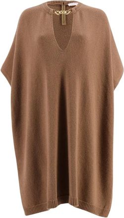 Valentino Garavani Bruine Kettingdetail Gebreide Top - Dames - Ponchos - Bruin - M - Wol - Jassen
