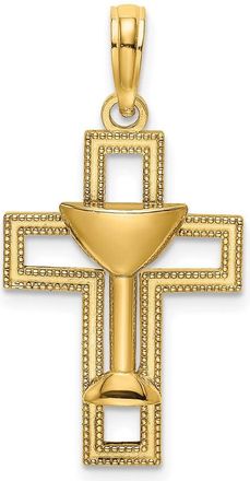 Diamond2Deal 14K Yellow Gold Cross with Communion Cup Charm Pendant