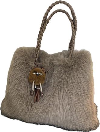 Generic Faux plush bag womens autumn and winter hand-to-shoulder crossbody bag(brown)