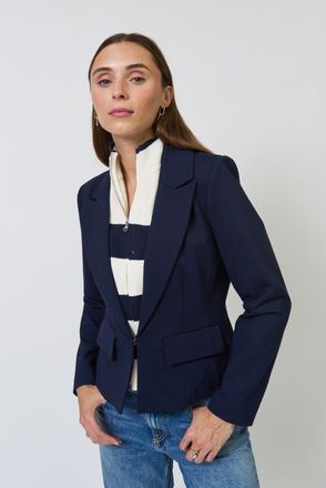 Central Park West Chelsea Rugby Stripe Sweater Dickey Jacket in Navy at Nordstrom, Size X-Small