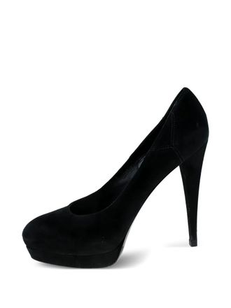 Saint Laurent 135 mm suède pumps met plateauzool - Zwart