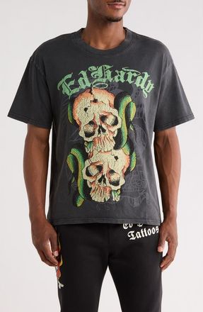 Ed Hardy Skull Snakes Cotton Graphic T-Shirt in Vintage Black at Nordstrom Rack, Size X-Large
