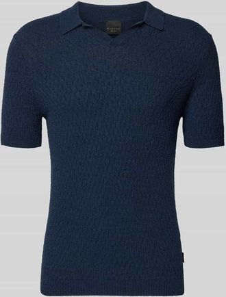 Bugatti Slim Fit Strick-Poloshirt mit Strukturmuster in Marine, Gr&ouml;&szlig;e XXL
