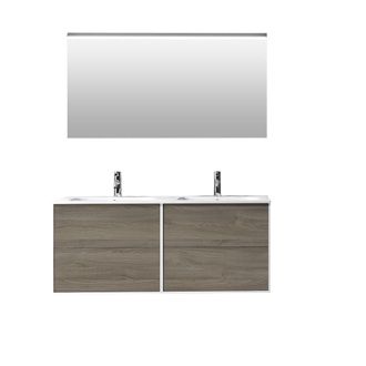 Aquadesign Mueble de baño de 4 piezas con doble bañera en melamina roble fresno