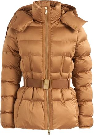 Elisabetta Franchi Jassen, Dames, Bruin, XL, Leer, Sail Fabric Puffer Jacket