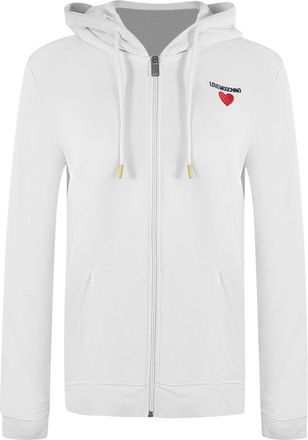 Moschino Womens Love Small Bold Heart Logo White Zip Hoodie Cotton - Size X-Large