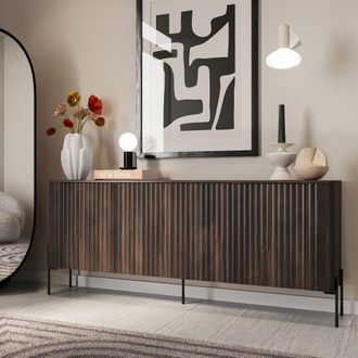 Dmora Alacena Laion, Aparador 4 Estantes, Puerta Abatible, 4 Puertas, 190x40x80h Cm Marr&oacute;n Nogal