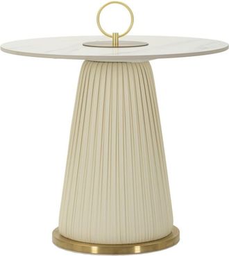 Mauro Ferretti Mesa de centro en ecopiel color crema con tapa de mármol ø 60x54 cm
