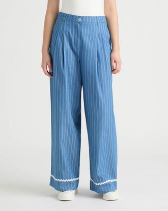 NVLT Womens Wide Leg Trousers with Double Pleats