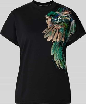 Marc Cain T-Shirt mit geripptem Rundhalsausschnitt in Black, Größe 38