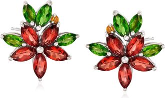 Ross-Simons Multi-Stone Flower Earrings in Sterling Silver