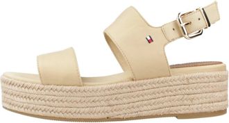 Tommy Hilfiger Sandalen met middelhoge sleehak - Dames - Sandalen - Bruin - 41 EU - Katoen - Schoenen