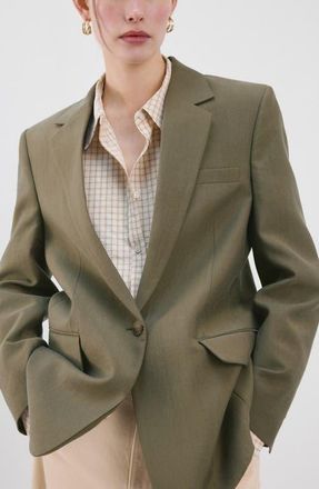 Mango Americana Lisa One-Button Blazer in Green at Nordstrom, Size Xx-Small
