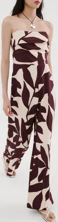 Mango Print Strapless Wide Leg Jumpsuit in Ecru at Nordstrom, Size X-Small