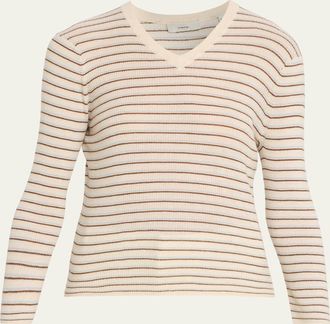 Vince Stripe Cashmere-Blend V-Neck Sweater