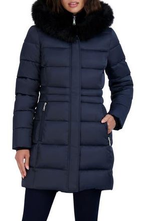 Elie Tahari Dana Puffer Coat with Faux Fur Trim in Galaxy at Nordstrom Rack, Size Medium