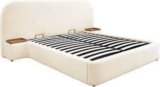 Vente-Unique Cama con almacenaje de 160 x 200 cm con mesitas de noche - Tela bouclette - Blanco - ESTERIA de Maison C&eacute;phy