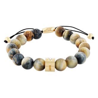 Robert Alton Stainless Steel Honey Tiger Eye Bead Bolo Bracelet