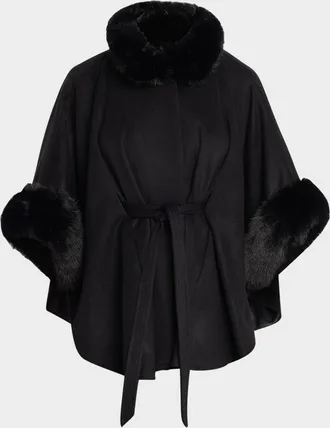 Sofiacashmere Cashmere Shawl W/ Faux Fur Trim