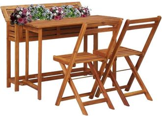 vidaXL Garden Planter Table with 2 Bistro Chairs Solid Acacia Wood vidaXL