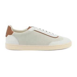 Brunello Cucinelli Schoenen, Heren, Wit, 44 EU, Su&egrave;de, Lage su&egrave;de en leren sneakers