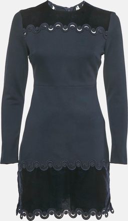 Sandro Navy Blue Jersey Lace And Velvet Detail Mini Dress